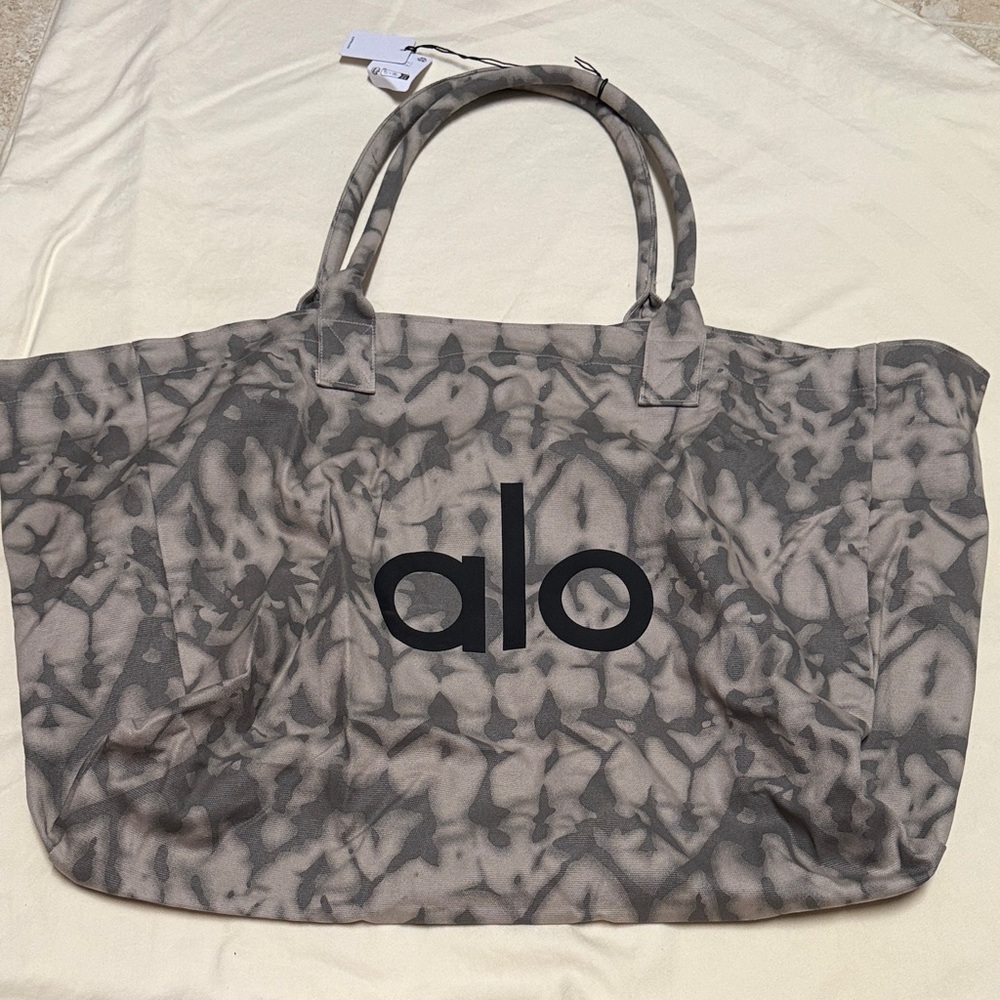 ALO Yoga Taupe & Charcoal Tie-Dye Canvas Tote Bag